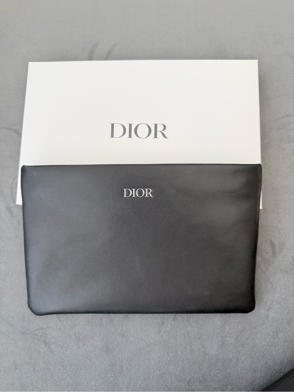 Dior Black Leather Cosmetic Pouch with White Logo